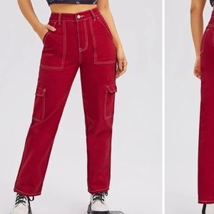 SheIn high waist red cargo jeans